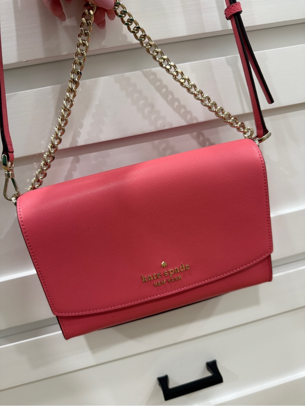 kate spade Coral Pink Leather Chain-Shoulder Crossbody